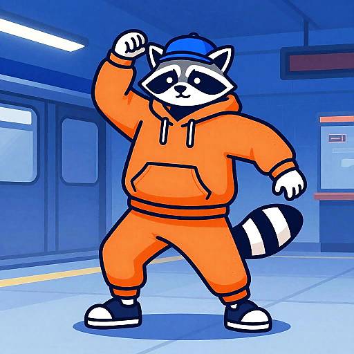 Vibrant Robotic Raccoon Breakdancer