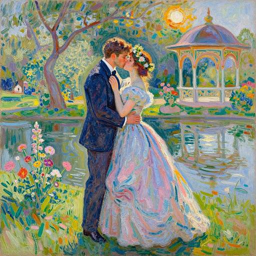 Impressionist Couple's Kiss by Water