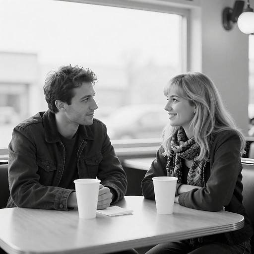 Black-and-White Diner Couple in Light