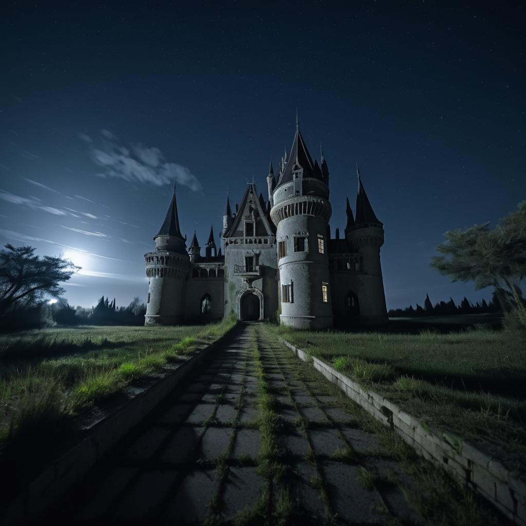 Eerie Abandoned Castle Under Moonlight