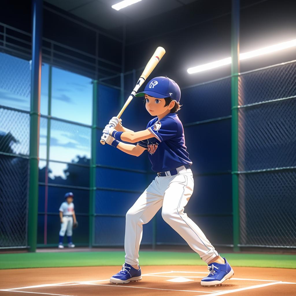 Young Baseball Player in Anime Style