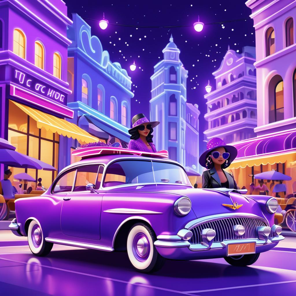 Whimsical Cars in Vibrant Downtown Scene