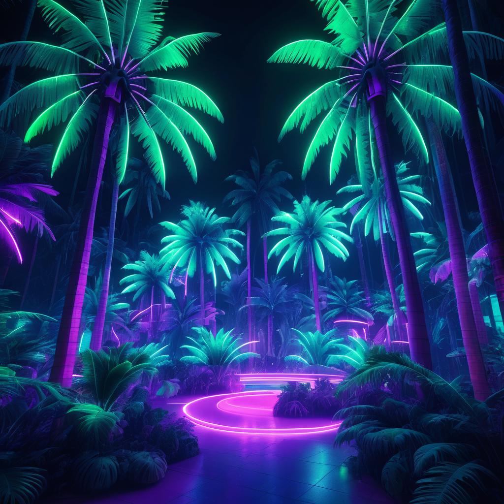 Neon Jungle at Night with LED Lights