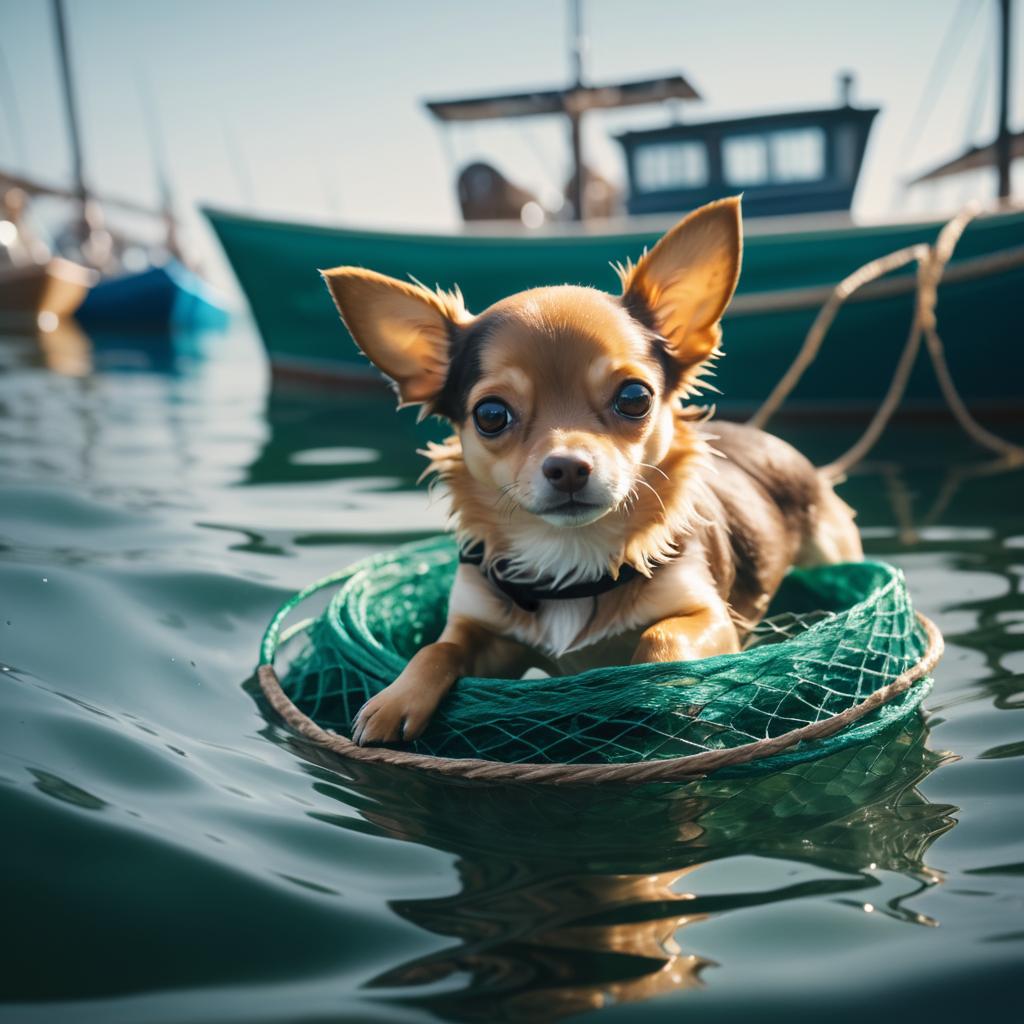 Chihuahua Swimming in Harbor Cinematic Scene