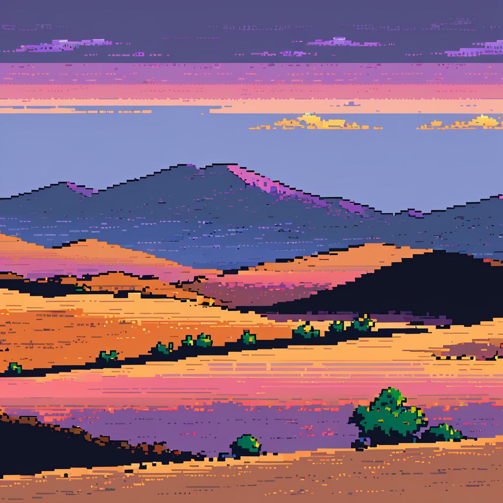 Mauve Hills at Twilight in Pixel Art