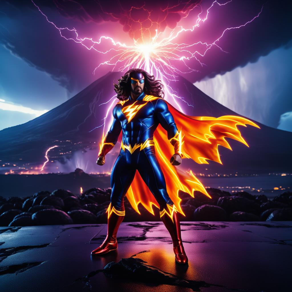 Epic Superhero vs. Erupting Volcano Scene