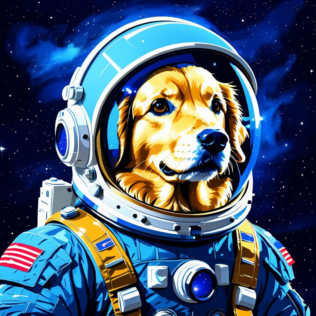 Astronaut Golden Retriever in Vibrant Space