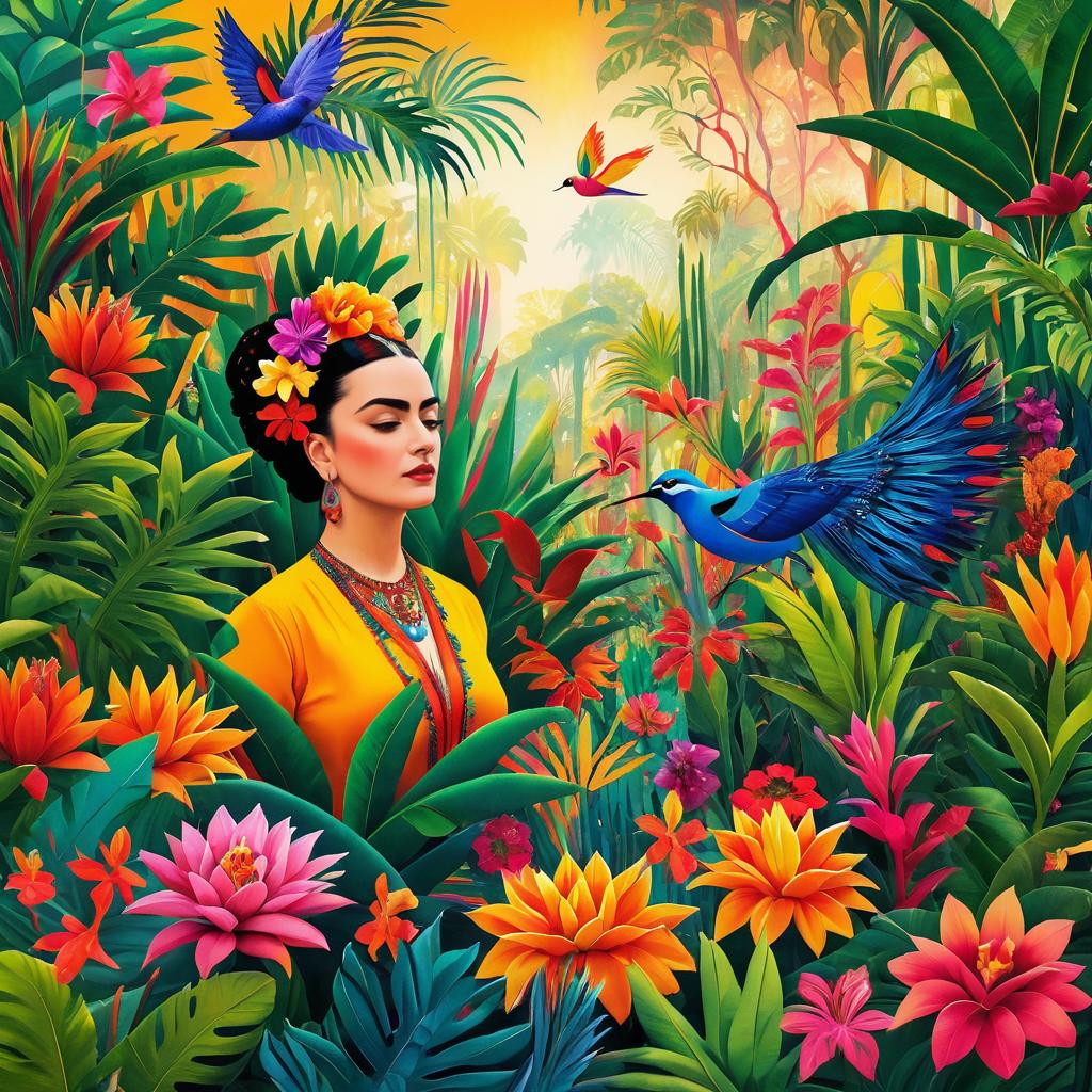 Vibrant Garden in Frida Kahlo's Style