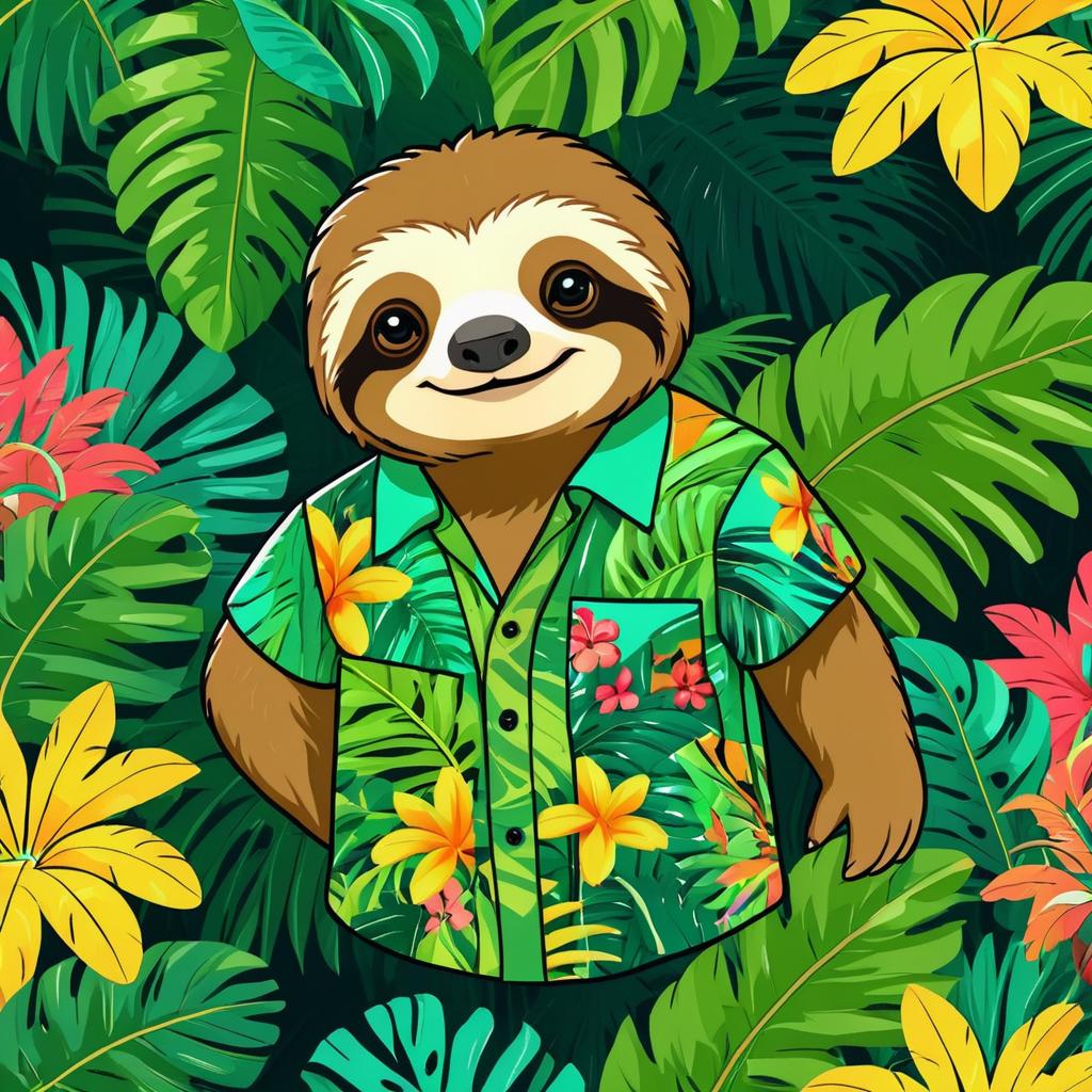 Cute Jungle Sloth in Floral Shirt