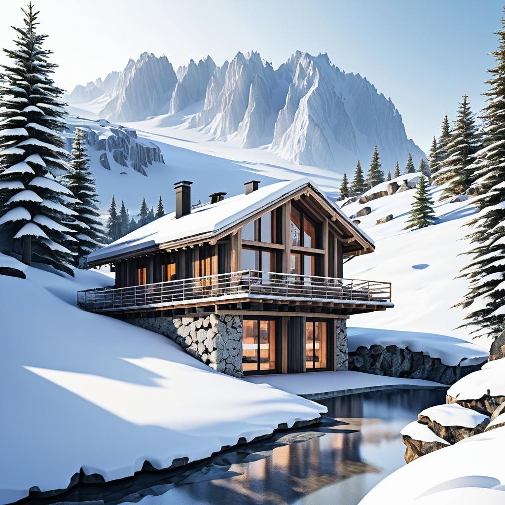 Chalet in Rugged Snowy Landscape