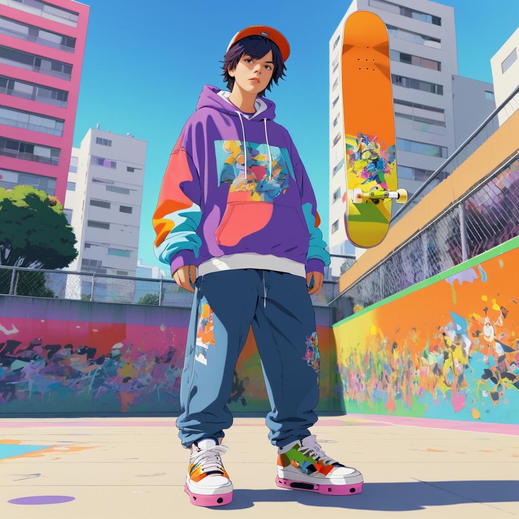 Urban Skate Park Teen in Anime Style