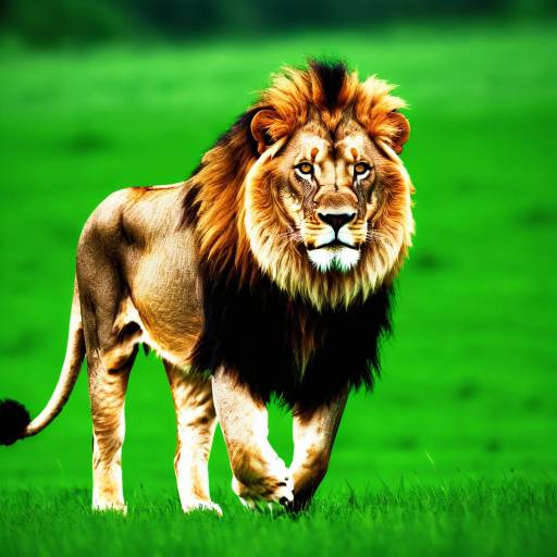 Courageous Lion in Lush Meadow Courageous Lion in Lush Meadow