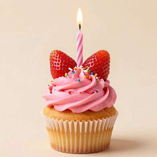 Vibrant Strawberry Cupcake with Candle