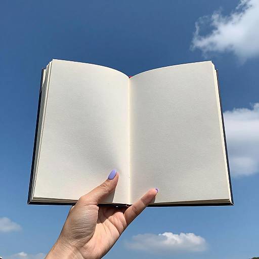 Book Under Blue Sky with Purple Nails