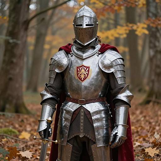 Realistic Male Knight in Autumn Forest
