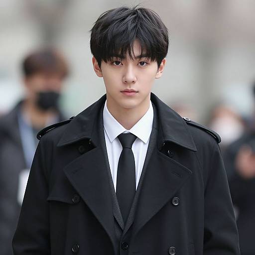 Realistic Male Black Trench Coat Outfit