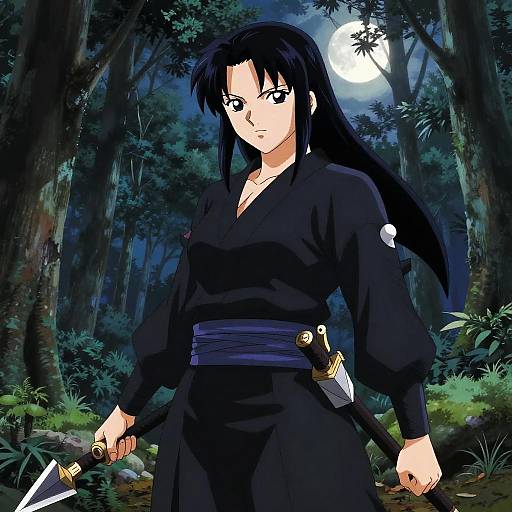 Realistic Kunoichi in Moonlit Forest
