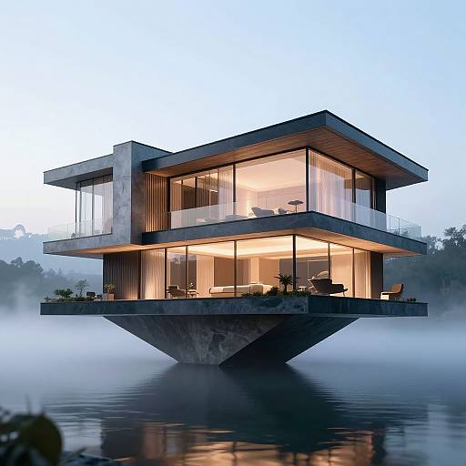 Floating Modern Mansion Above Water