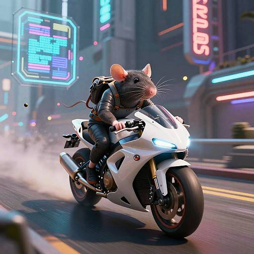 Futuristic Rat on Hover Motorcycle