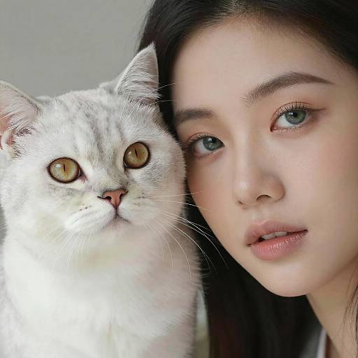 Charming Close-Up: Cat and Woman Portrait