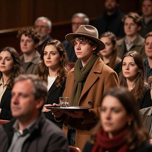 Busy Indoor Theater Scene with Figures
