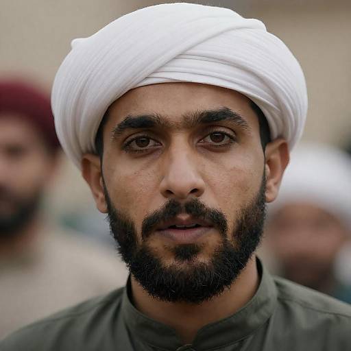 Intense Bearded Man in Turban Portrait