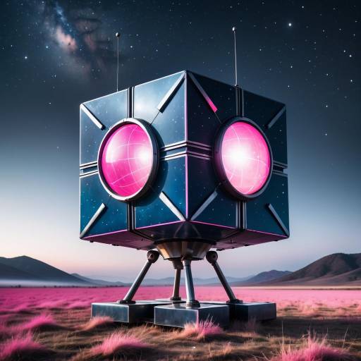 Futuristic Cube Satellite in Night Sky