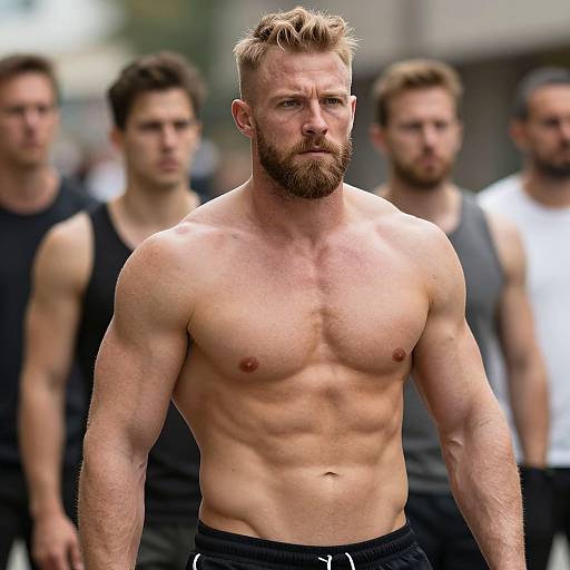 Muscular Bearded Man Group Shot