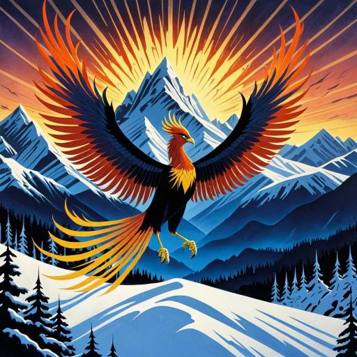 Majestic Phoenix Over Snowy Mountains