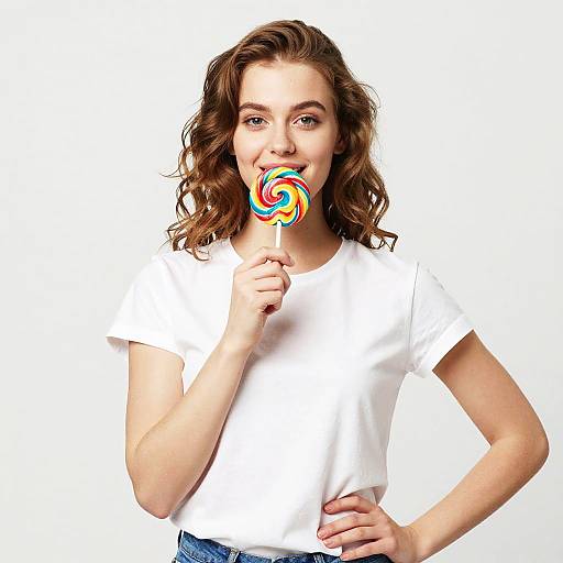 Young Woman with Rainbow Lollipop