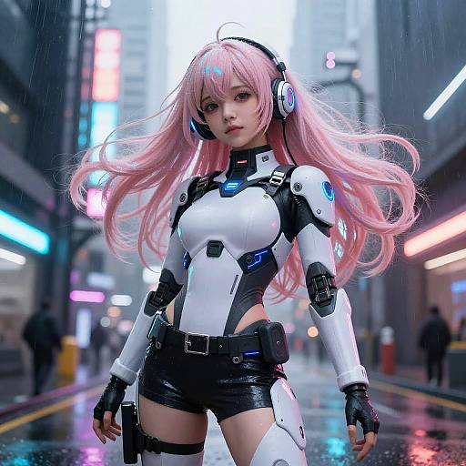 Cyberpunk Anime Girl in Neon City