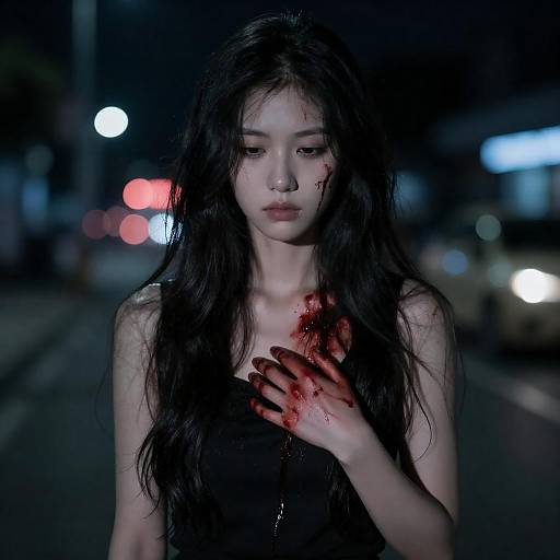 Blood-Smeared Woman in Urban Night