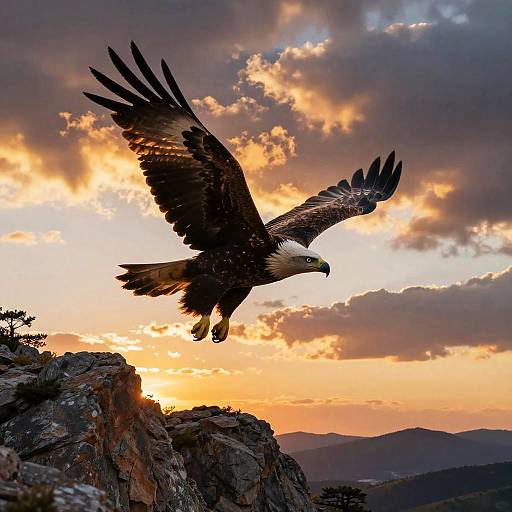 Eagle Soaring Above Rugged Mountains