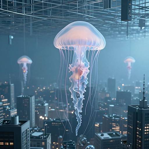Giant Jellyfish Above Inverted City