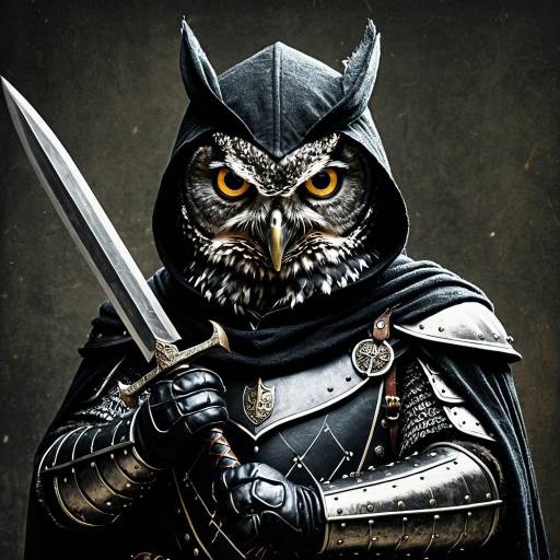 Anthropomorphic Owl Knight in Dark Hooded Armor