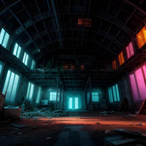 Futuristic Ruins in Neon Space Station
