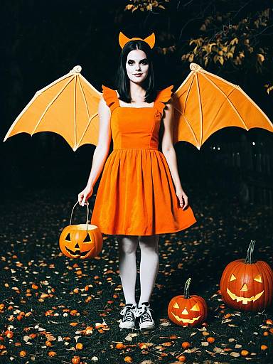 Realistic Halloween Costume with Pumpkin Wings