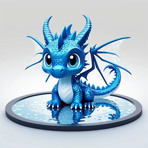 Cute Chibi Ice-Blue Dragon by Moonlit Pool