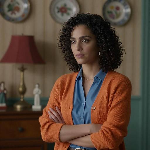 Woman in Orange Cardigan, Vintage Room