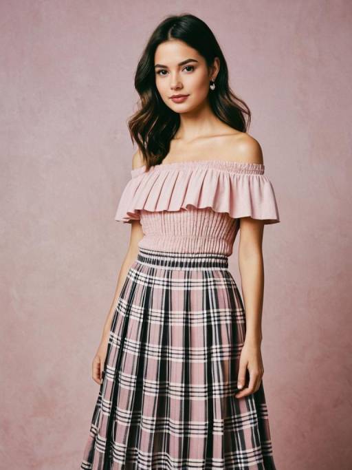 Chic Woman in Stylish Studio Outfit