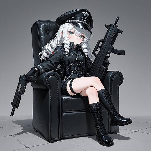 Chibi Girl with Gun in Black Jacket
