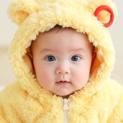 Blue-Eyed Baby in Yellow Outfit