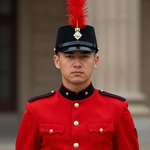 Male in Red and Black Military Uniform
