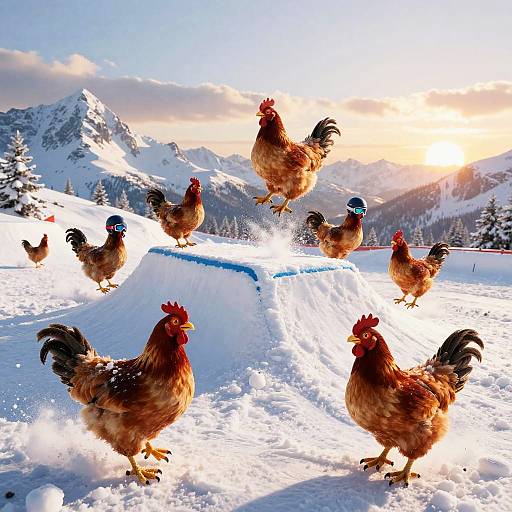 Skiing Chickens Trick Performance
