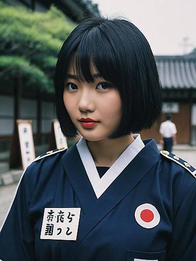 Young Asian Woman in Saiki Uniform Costume