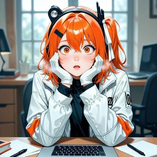 Surprised Girl with Laptop and Headlamp