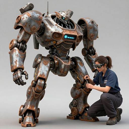 Rusty Madcat Battlemech with Mechanic