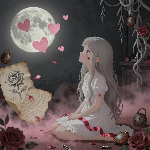 Moonlit Undead Girl in Rose Boudoir