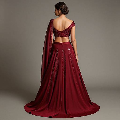 Back View of Elegant Red Lehenga