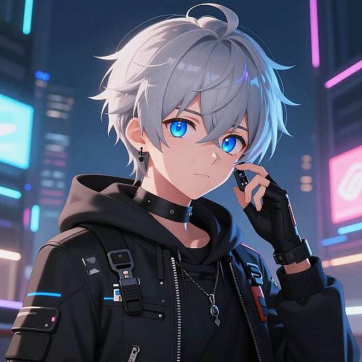 Cyberpunk Anime Boy with Neon Lights